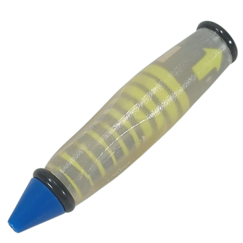 Visuel indicatif Rebrickable de Corps de stylo avec pointe bleue et extrémités noires, motif : lignes et flèches jaunes (Pen Body, with Blue Tip, Black Ends, Yellow Lines, Arrows Print)