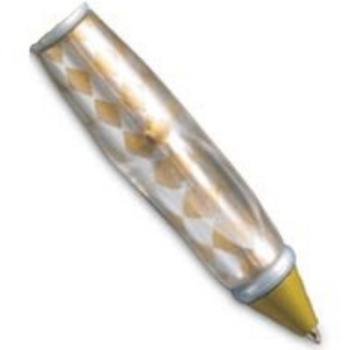 Visuel indicatif Rebrickable de Corps de stylo avec pointe or nacré et extrémités gris bleuté clair, motif : losanges dorés et argentés (Pen Body, with Pearl Gold Tip, Light Bluish Gray Ends, with Gold and Silver Diamonds Print)