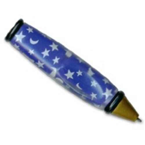 Visuel indicatif Rebrickable de Corps de stylo avec pointe or nacré et extrémités noires, motif : étoiles et lunes (Pen Body, with Pearl Gold Tip, Black Ends with Stars and Moons Print)