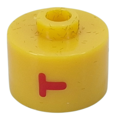 Visuel indicatif Rebrickable de Perle pour stylo, cylindre long à bord plat, inscription 'T' en rouge (Pen Bead, Round Long, Flat Edge with Red 'T' Print)