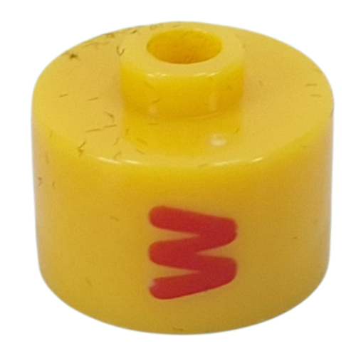 Visuel indicatif Rebrickable de Perle pour stylo, cylindre long à bord plat, inscription 'W' en rouge (Pen Bead, Round Long, Flat Edge with Red 'W' Print)