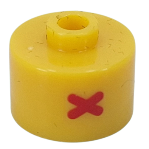 Visuel indicatif Rebrickable de Perle pour stylo, cylindre long à bord plat, inscription 'X' en rouge (Pen Bead, Round Long, Flat Edge with Red 'X' Print)