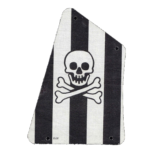 Visuel indicatif Rebrickable de Voile, avec 4 trous, et rayures noires, crâne et os croisés motif imprimé (Sail, with 4 Holes, and Black Stripes, Skull and Crossbones Print)