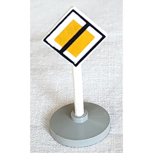 Visuel indicatif Rebrickable de Signe de route vieux diamant avec bord noir et blanc Fin de motif imprimé route majeure et Type 2 Base (Road Sign Old Diamond with Black & White Border End of Major Road Print & Type 2 Base)
