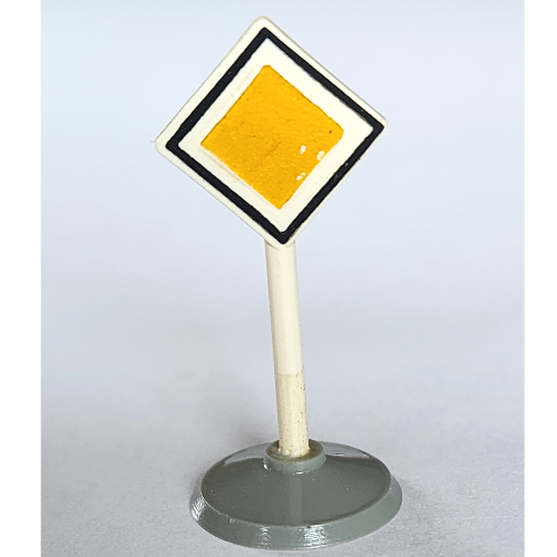 Visuel indicatif Rebrickable de Signe de la route vieux diamant avec bordure noir et blanc route principale motif imprimé & type 1 base (Road Sign Old Diamond with Black & White Border Major Road Print & Type 1 Base)