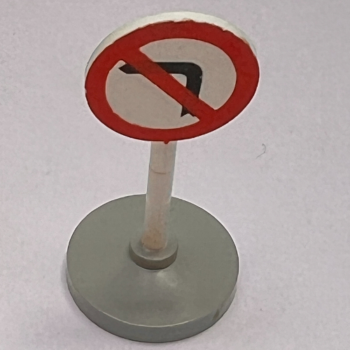 Visuel indicatif Rebrickable de Panneau routier Vieux rond avec virage à gauche Motif imprimé interdit & Base de Type 1 (Road Sign Old Round with Left Turn Prohibited Print & Type 1 Base)