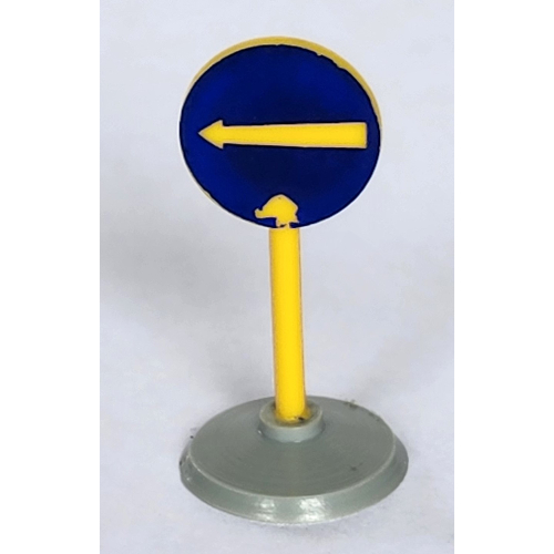 Visuel indicatif Rebrickable de Panneau routier vieux rond avec flèche blanche à gauche motif imprimé & type 1 base (Road Sign Old Round with White Arrow Left Print & Type 1 Base)