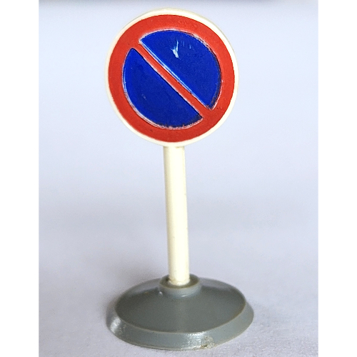Visuel indicatif Rebrickable de Panneau de signalisation Vieux rond avec aucun stationnement Motif imprimé bleu & Type 1 Base (Road Sign Old Round with No Parking Blue Print & Type 1 Base)