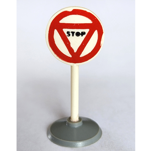 Visuel indicatif Rebrickable de Panneau routier vieux rond avec triangle arrêt motif imprimé & type 1 base (Road Sign Old Round with Triangle Stop Print & Type 1 Base)