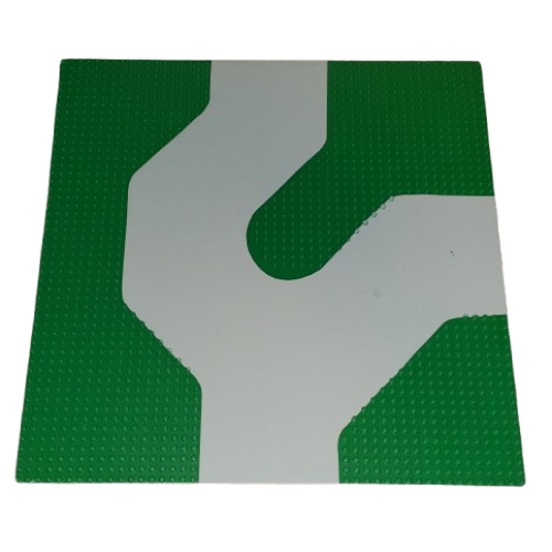 Visuel indicatif Rebrickable de Route de base 50 x 50 avec courbe à 3 voies avec motif imprimé gris route (Baseplate Road 50 x 50 with 3-way Curve with Grey Road Print)