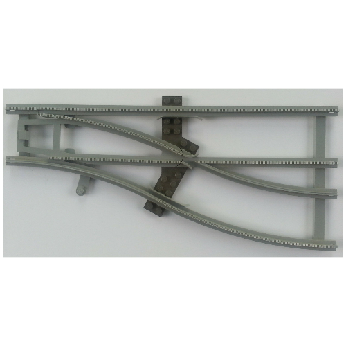 Visuel indicatif Rebrickable de Voie de véhicule, train, point d'interrupteur 4.5v à droite avec attaches gris foncé (Vehicle Track, Train, 4.5V Switch Point Right with Dark Gray Ties)