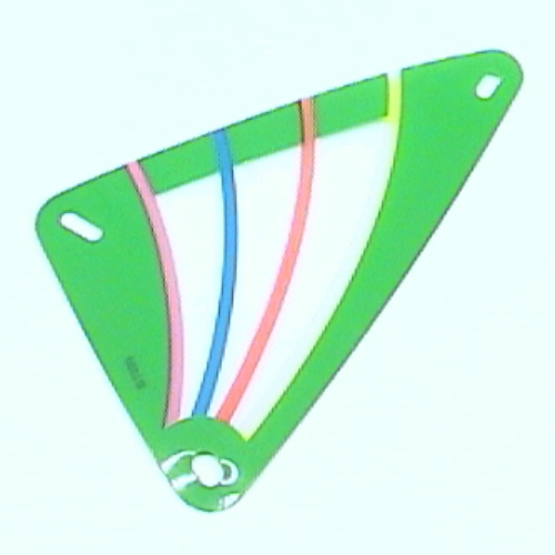 Visuel indicatif Rebrickable de Voile, planche à voile, 9 x 15 Triangle, vert avec motif imprimé rayures bleues, roses et jaunes (Sail, Windsurfer, 9 x 15 Triangle, Green with Blue, Pink and Yellow Stripes Print)