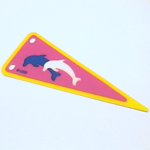 Visuel indicatif Rebrickable de Drapeau pendentif avec des dauphins bleus et blancs sur fond rose foncé motif imprimé (Flag Pennant with Blue and White Dolphins on Dark Pink Background Print)