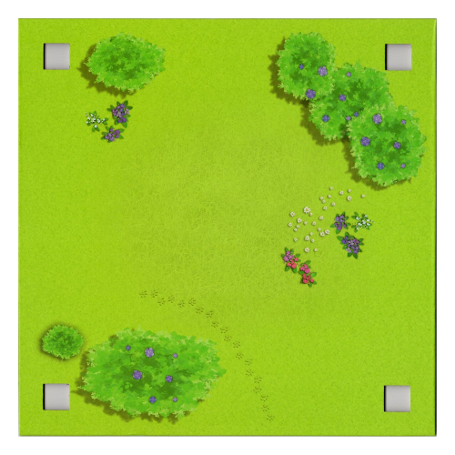Visuel indicatif Rebrickable de Plaque de base avec 4 trous d'angle carrés et jardin / cour arrière (Baseplate with 4 Square Corner Holes and Garden / Backyard)