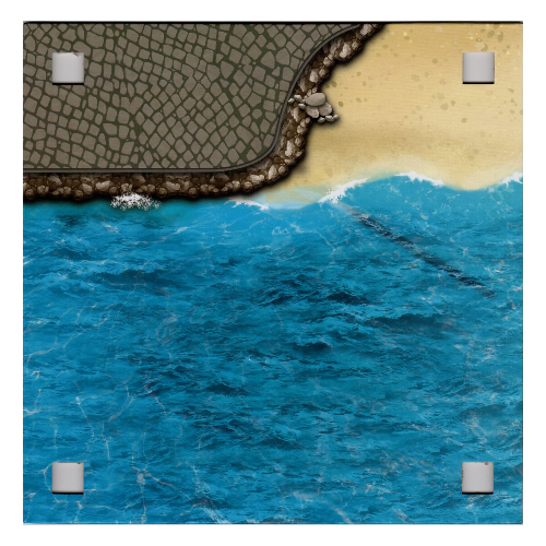 Visuel indicatif Rebrickable de Plaque de base avec 4 trous d'angle carrés et motif imprimé eau / plage (Baseplate with 4 Square Corner Holes and Water / Beach Print)