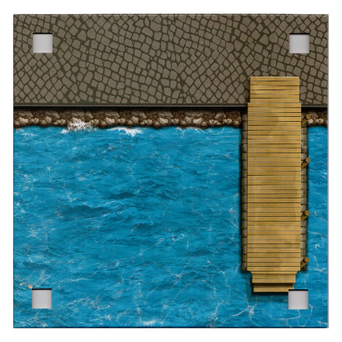 Visuel indicatif Rebrickable de Plaque de base avec 4 trous d'angle carrés et plage / remblai (atterrissage) motif imprimé (Baseplate with 4 Square Corner Holes and Beach / Embankment (Landing) Print)