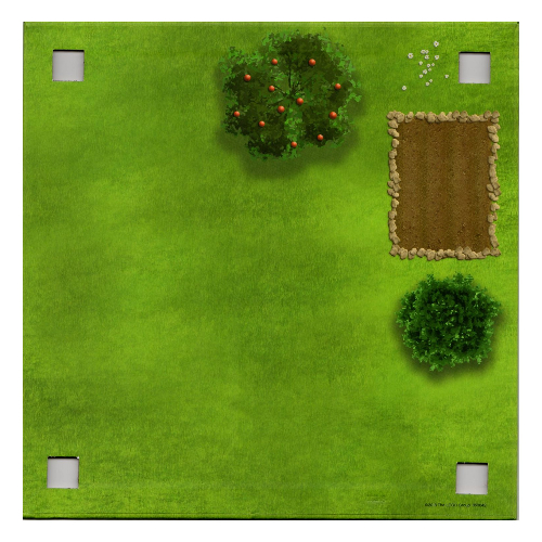 Visuel indicatif Rebrickable de Plaque de base avec 4 trous d'angle carrés et herbe / herbe, eau avec motif imprimé pont en bois (Baseplate with 4 Square Corner Holes and Grass / Grass, Water with Wooden Bridge Print)