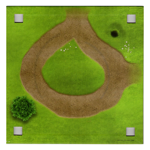 Visuel indicatif Rebrickable de Plaque de base avec 4 trous d'angle carrés et herbe avec chemin de pierre / herbe avec motif imprimé chemin de sable (Baseplate with 4 Square Corner Holes and Grass with Stone Path / Grass with Sand Path Print)