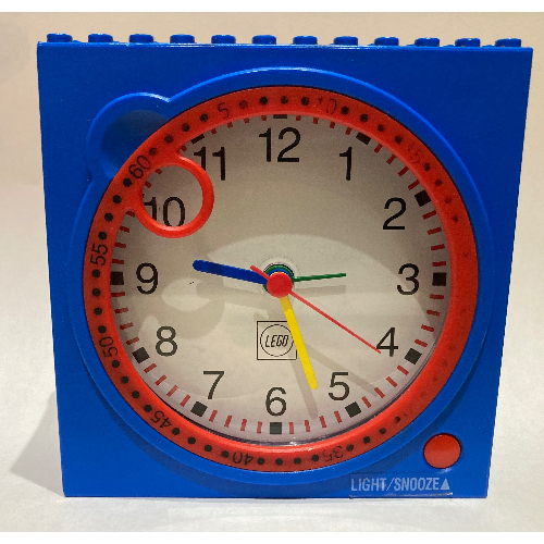 Visuel indicatif Rebrickable de Unité d'horloge sans motif, nombre noir, cercle rouge, boîtier bleu (Clock Unit Plain, Black Number, Red Circle, Blue Housing)