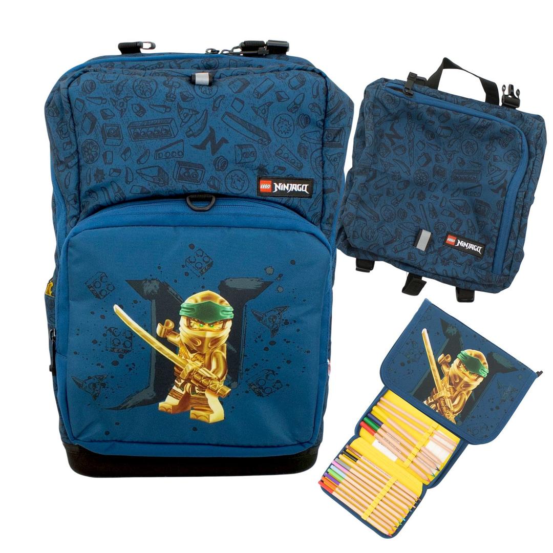 Sac à dos Ninjago or/bleu avec sac de sport et trousse (Ninjago Gold/Blue Backpack with Gym Bag and Pencil Case)