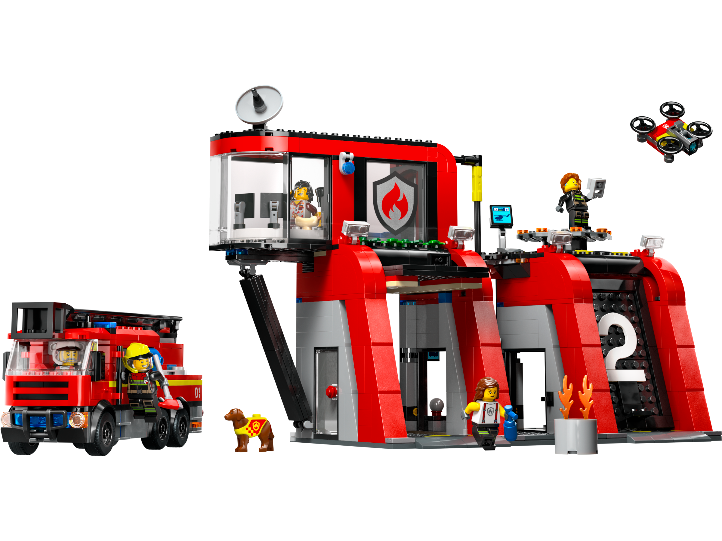 Caserne de pompiers avec camion de pompiers (Fire Station with Fire Truck)
