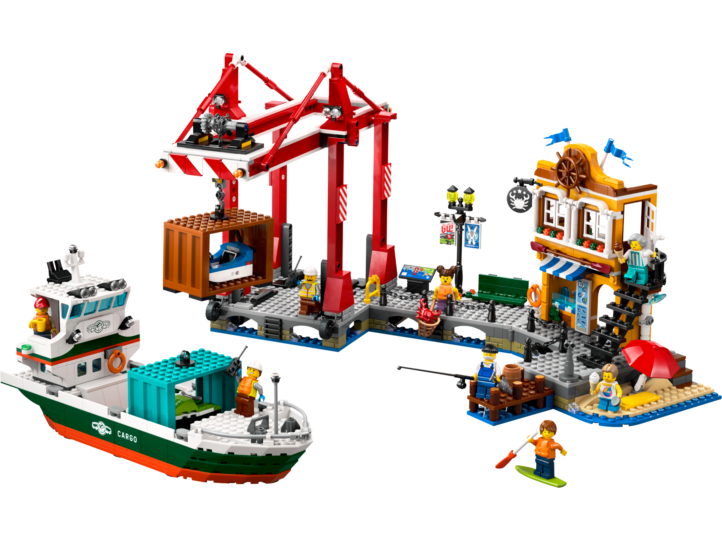 Port de mer avec cargo (Seaside Harbor with Cargo Ship)