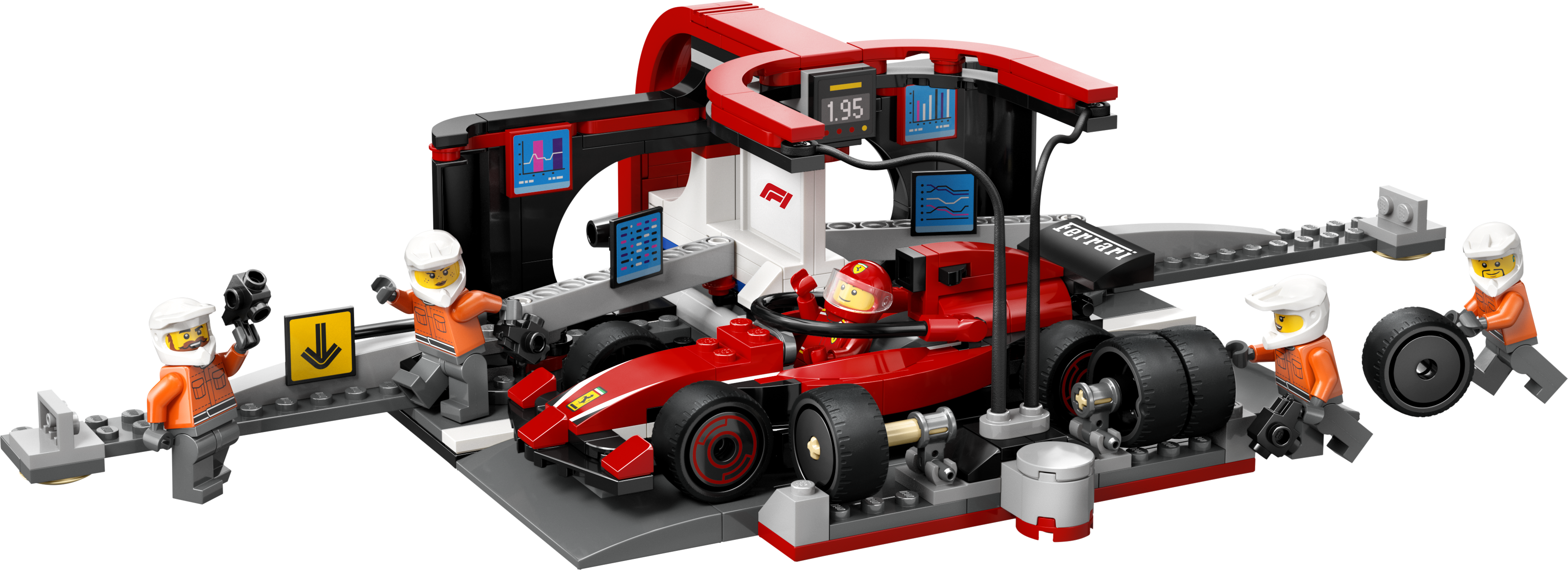 F1 pit stop & pit crew avec voiture ferrari (F1 Pit Stop & Pit Crew with Ferrari Car)
