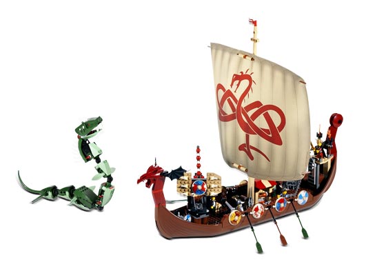 Viking ship challenges la migard serpent (Viking Ship challenges the Midgard Serpent)