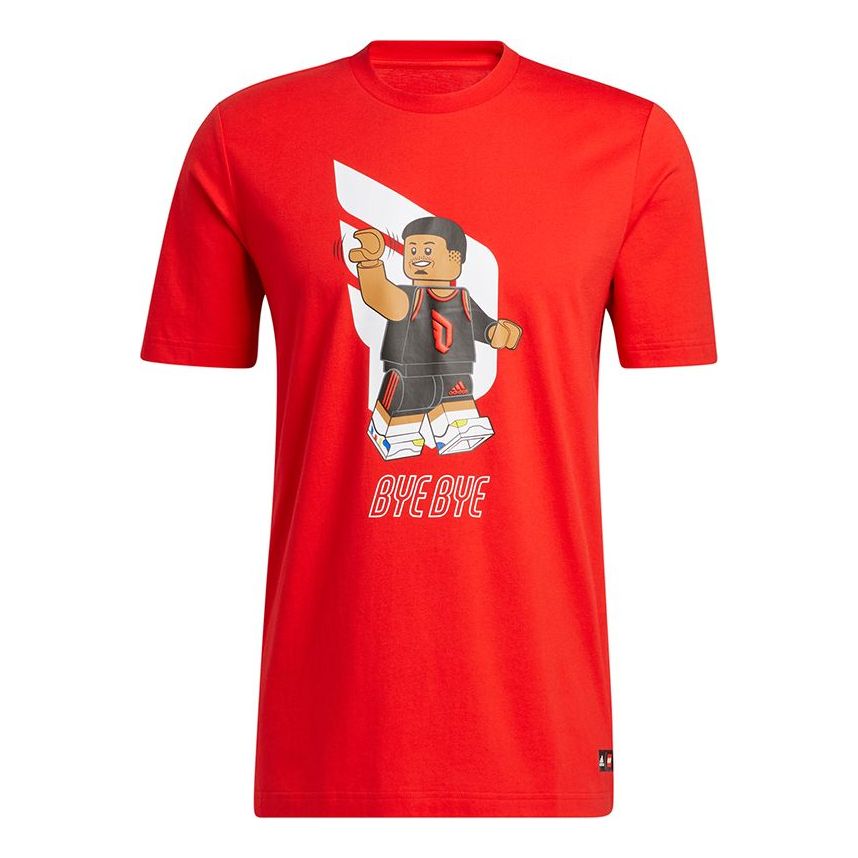 Adidas x LEGO crossover dame ss damian. lillard drôle blocs basket-bille T-shirt rouge (adidas x LEGO Crossover Dame Ss Damian . Lillard Funny Blocks Basketball Red T-Shirt)