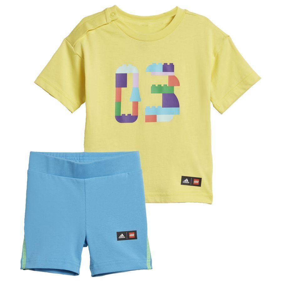 Adidas x classique LEGO jaune T-shirt et leggings courts ensemble (adidas x Classic LEGO Yellow T-Shirt and Short Leggings Set)