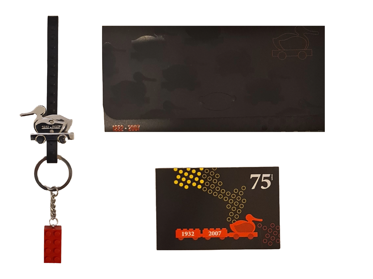 Jubilumum 1932 - 2007 anniversaire porte-clés - canard sur un bracelet en cuir (JUBILÆUM 1932 - 2007 Anniversary Key Chain - Duck on a Leather band)