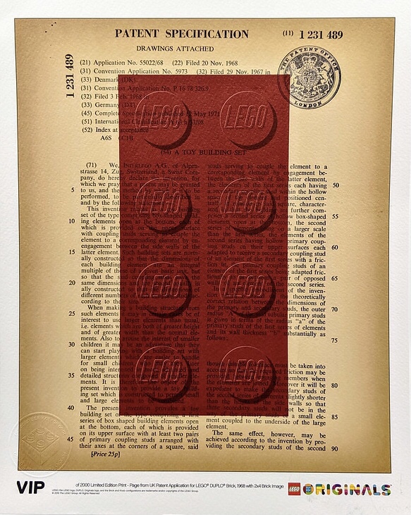 Reproduction artistique du brevet britannique de la brique LEGO Duplo de 1968 (UK Patent LEGO DUPLO Brick 1968 Art Print)