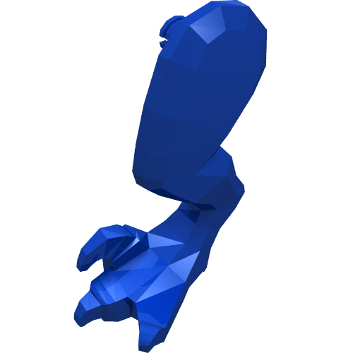 Rendu LDraw de Partie du corps animal, dinosaure, jambe de rapace, gauche, avec connecteur [sans motif] (Animal Body Part, Dinosaur, Raptor Leg, Left, with Pin [Plain]), couleur indicative