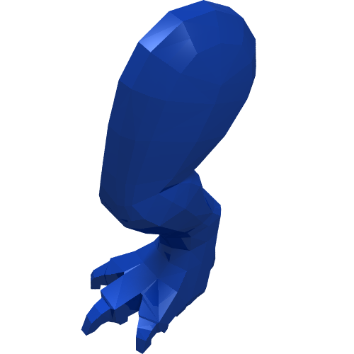 Rendu LDraw de Partie du corps animal, dinosaure, tyrannosaurus rex / indominus rex / carnotaurus leg, à gauche, avec connecteur [sans motif] (Animal Body Part, Dinosaur, Tyrannosaurus Rex / Indominus Rex / Carnotaurus Leg, Left, with Pin [Plain]), couleur indicative