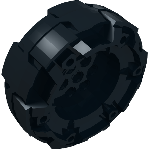 Rendu LDraw de Roue en plastique dur, filetée avec 7 trous et 6 petits trous (Wheel Hard Plastic, Treaded with 7 Pin Holes and 6 Small Holes), couleur indicative
