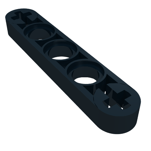 Rendu LDraw de poutre Technic 1 x 5 minces avec des trous d'essieux sur les extrémités (Technic Beam 1 x 5 Thin with Axle Holes on Ends), couleur indicative