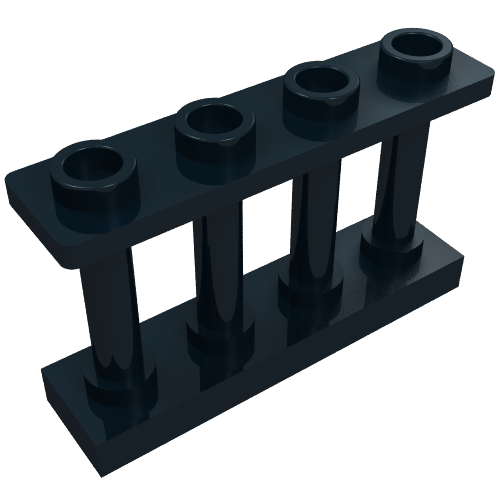 Rendu LDraw de Clôture Fendue 1 x 4 x 2 [4 haut tenons] (Fence Spindled 1 x 4 x 2 [4 Top Studs]), couleur indicative