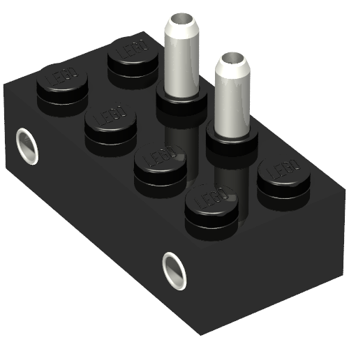 Rendu LDraw de Brique 2 x 4, 4.5V for Train On/Off Switch and Hollow Pins, couleur indicative