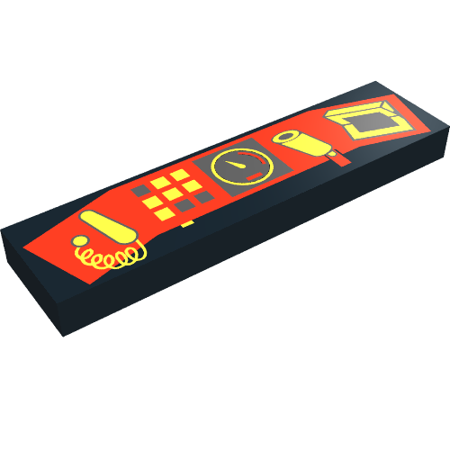 Rendu LDraw de Tuile 1 x 4 avec panneau de contrôle imprimé (Tile 1 x 4 with Control Panel Print), couleur indicative
