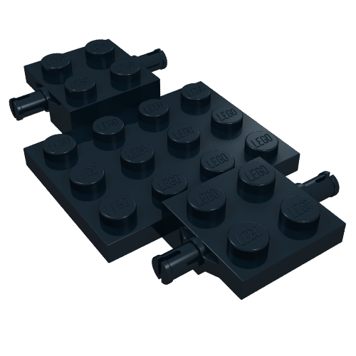Base de véhicule 4 x 7 x 2/3 avec 3 x 4 encastrables, goupilles de roue (Vehicle Base 4 x 7 x 2/3 with 3 x 4 Recessed, Wheel Pins)