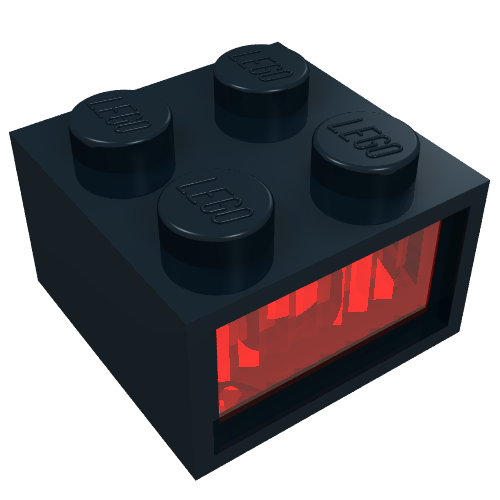 Rendu LDraw de Lumière brique 2 x 2 Type 2 12V avec diffuseur rouge (Light Brick 2 x 2 Type 2 12V with Red Diffusor), couleur indicative