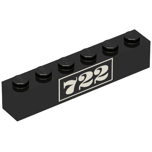 Rendu LDraw de Brique 1 x 6 avec motif imprimé or '722' (Brick 1 x 6 with Gold '722' Print), couleur indicative