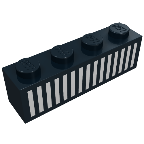 Rendu LDraw de Brique 1 x 4 avec motif imprimé blanc (Brick 1 x 4 with White Grill Print), couleur indicative