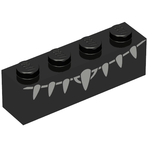 Rendu LDraw de Brique 1 x 4 avec motif imprimé torse Black Panther (Brick 1 x 4 with Black Panther Torso Print), couleur indicative