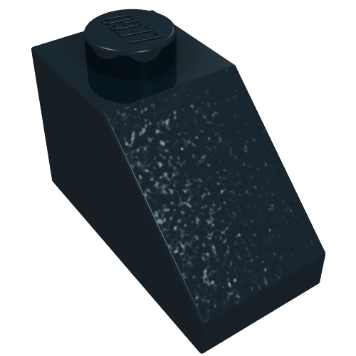 Rendu LDraw de Brique inclinée 45° 2 x 1 sans goupille inférieure (Brick Sloped 45° 2 x 1 without Bottom Pin), couleur indicative