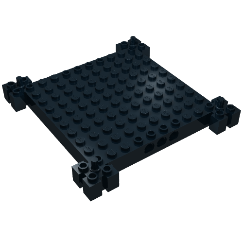 Rendu LDraw de Brique Base spéciale 12 x 12 avec 4 corners, 1 x 10 découpes, rainures (Brick Special 12 x 12 Base with 4 Corner Pegs, 1 x 10 Cutouts, Grooves), couleur indicative