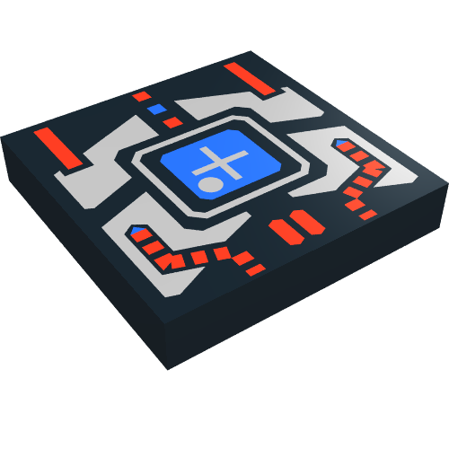 Rendu LDraw de Tuile 2 x 2 avec écran bleu, motif imprimé panneau argenté et rouge (Tile 2 x 2 with Blue Screen, Silver and Red Panel Print), couleur indicative