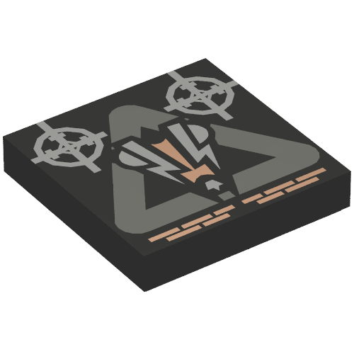 Rendu LDraw de Tuile 2 x 2 avec logo insectoïde en motif imprimé Triangle (Tile 2 x 2 with Insectoid Logo in Triangle Print), couleur indicative