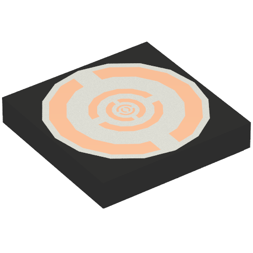 Rendu LDraw de Tuile 2 x 2 avec motif imprimé Aquazone Argent et Cuivre Circulaire (Tile 2 x 2 with Aquazone Silver and Copper Circular Print), couleur indicative