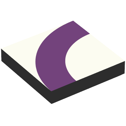 Rendu LDraw de Tuile 2 x 2 avec quart de cercle violet foncé sur fond violet clair motif imprimé (Tile 2 x 2 with Dark Purple Quarter Circle on Light Violet Background Print), couleur indicative